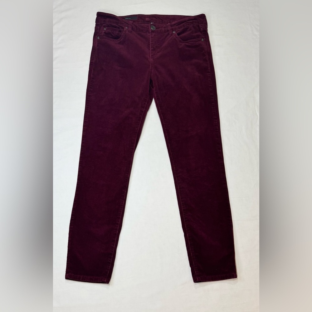 Kut from the Kloth- Wine Color Diana Corduroy Pants - Relaxed Fit Skinny Size 10